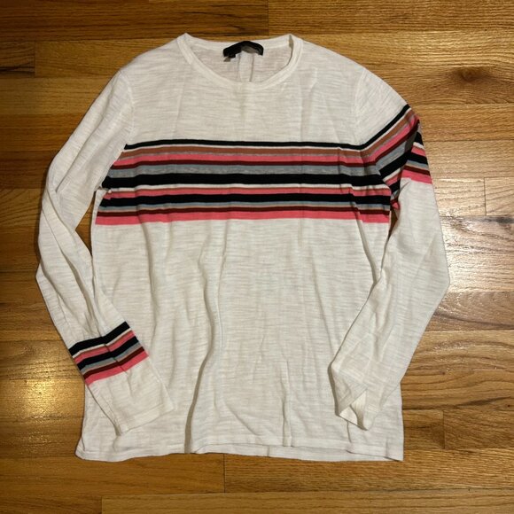 Womens 360 Sweater White Multicolor Striped Light Knit Cotton Sweater XS COLOR: - Picture 2 of 10